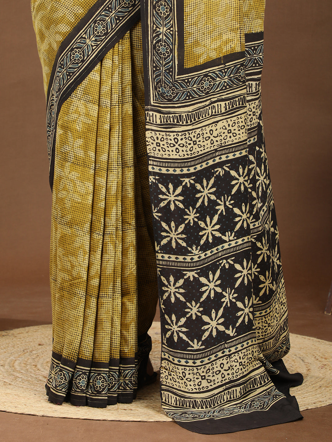 Karmakari Multicolored Ajrakh Saree