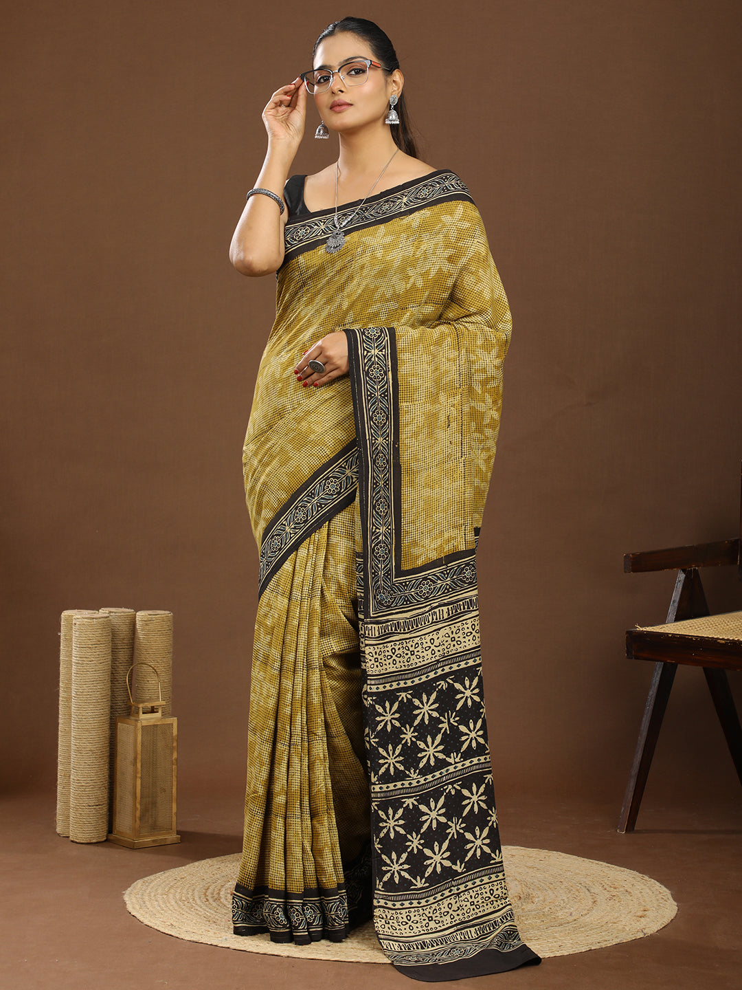 Karmakari Multicolored Ajrakh Saree