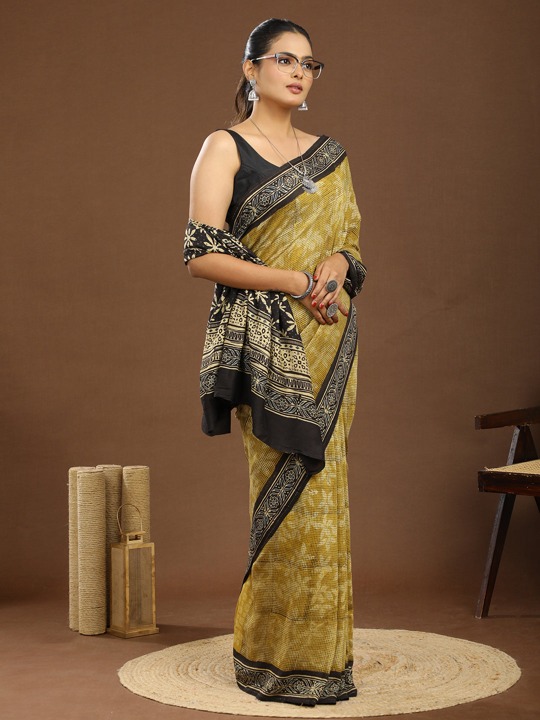Karmakari Multicolored Ajrakh Saree