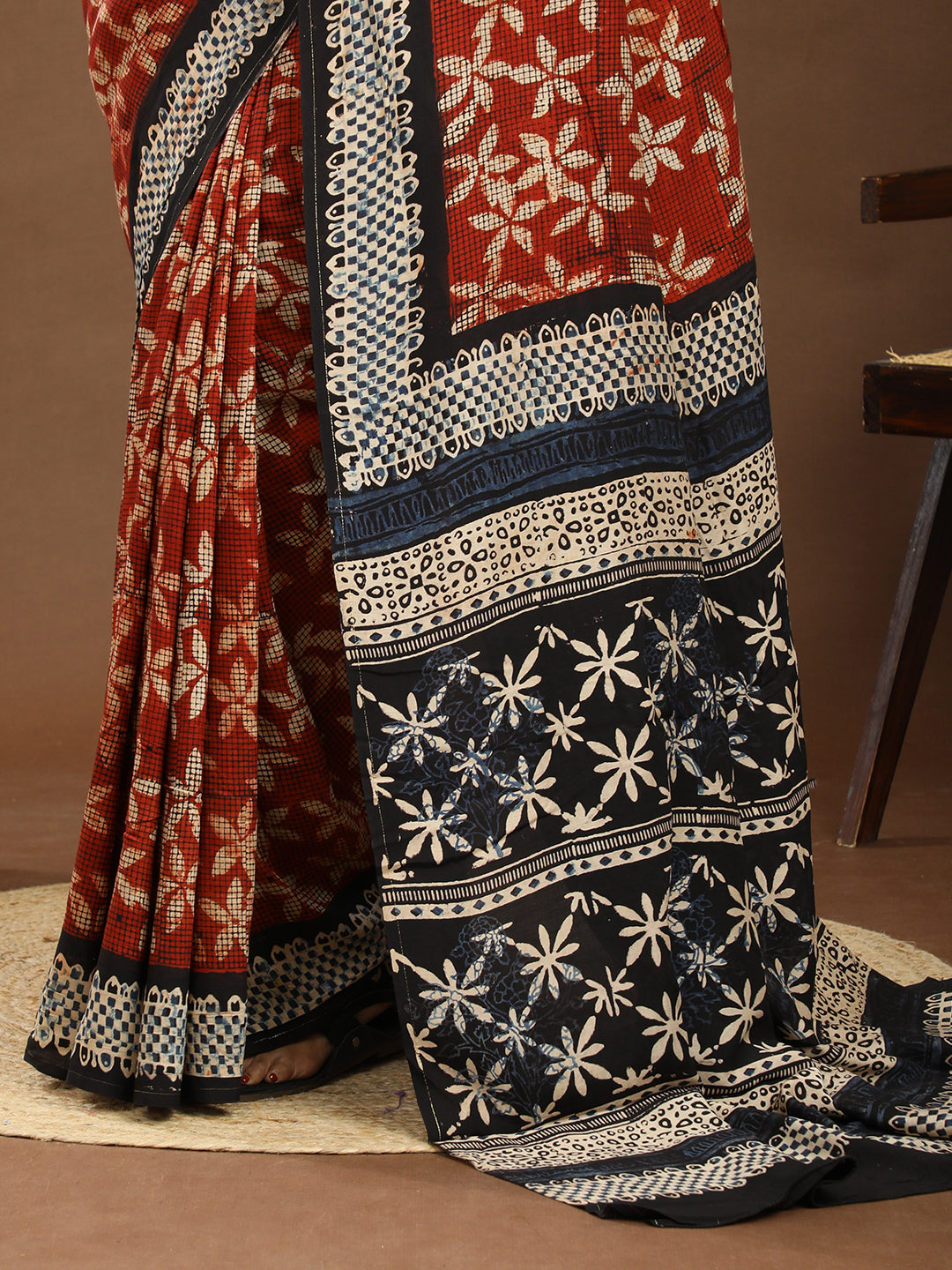 Karmakari Multicolored Ajrakh Saree