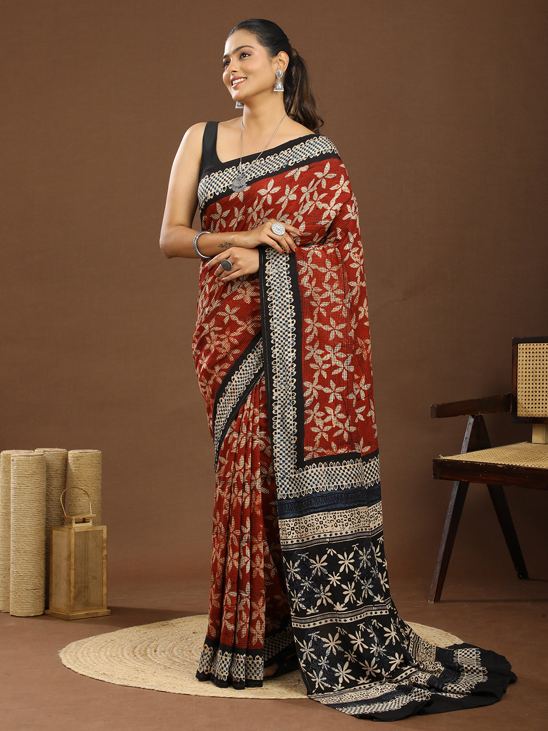 Karmakari Multicolored Ajrakh Saree