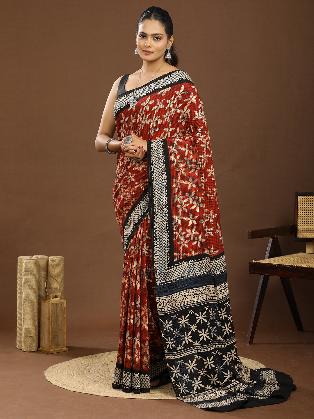 Karmakari Multicolored Ajrakh Saree