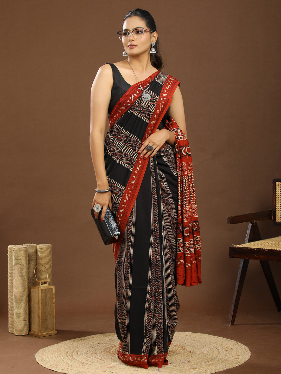Karmakari Multicolored Ajrakh Saree