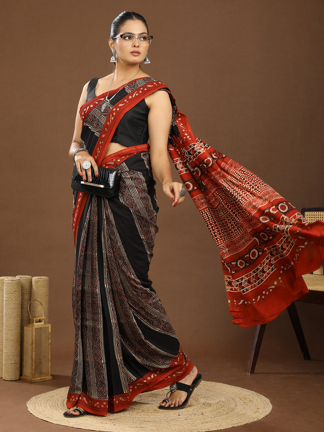 Karmakari Multicolored Ajrakh Saree