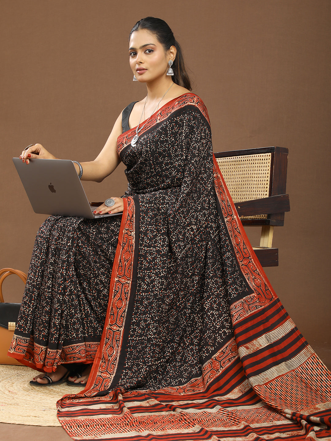 Karmakari Multicolored Ajrakh Saree