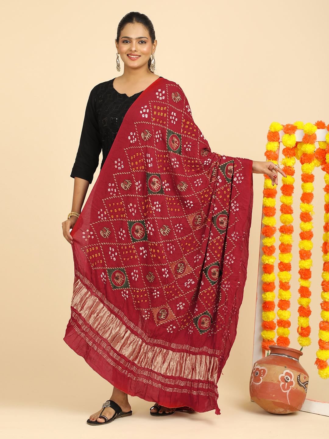 Gajgamini Red Bandhini Dupatta
