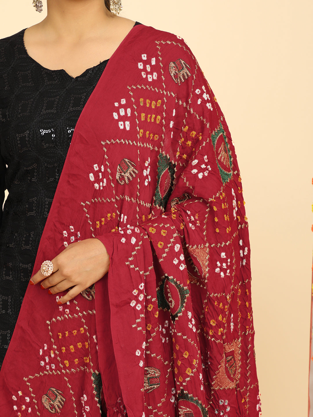 Gajgamini Red Bandhini Dupatta