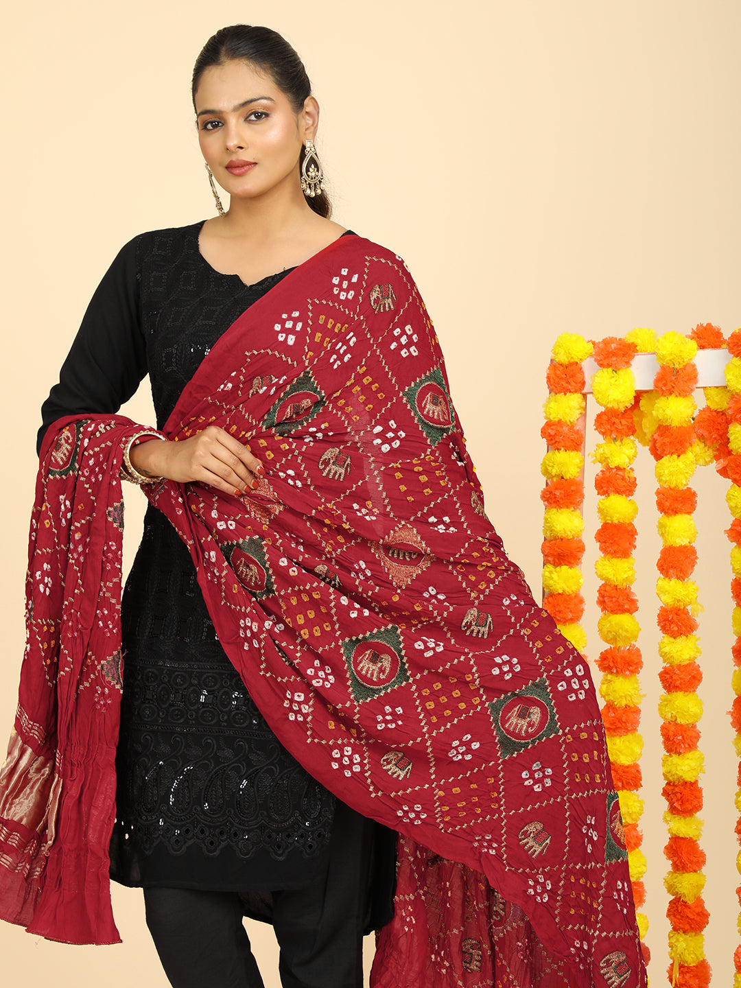 Gajgamini Red Bandhini Dupatta