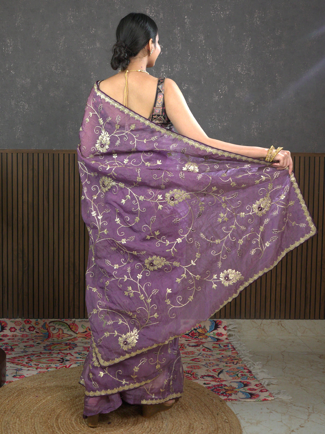 Gota Lavender Embroidered Saree