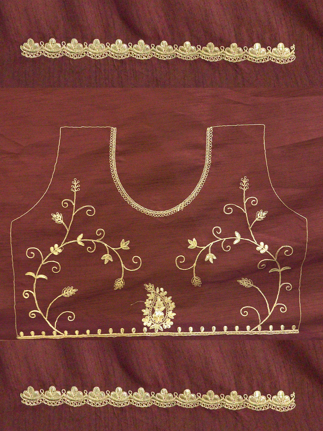 Gota Maroon Embroidered Saree