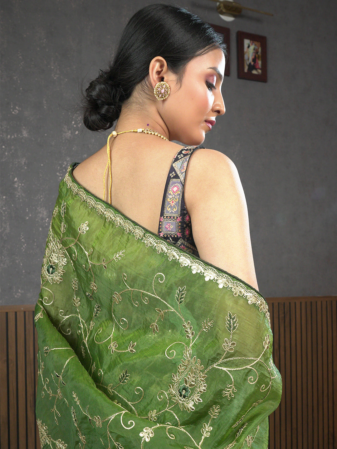 Gota Olive Embroidered Saree