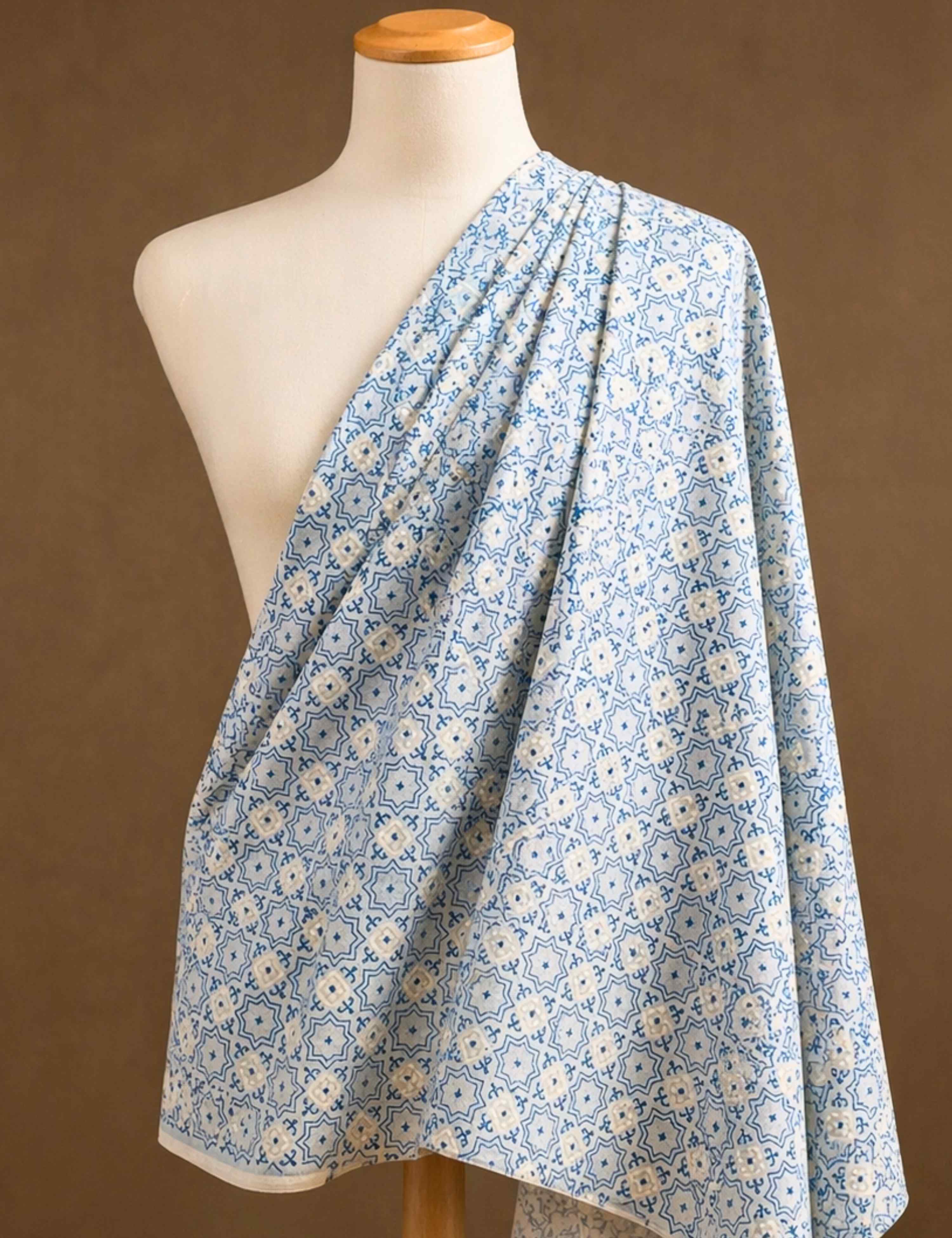 Powder Blue Bagru Fabric