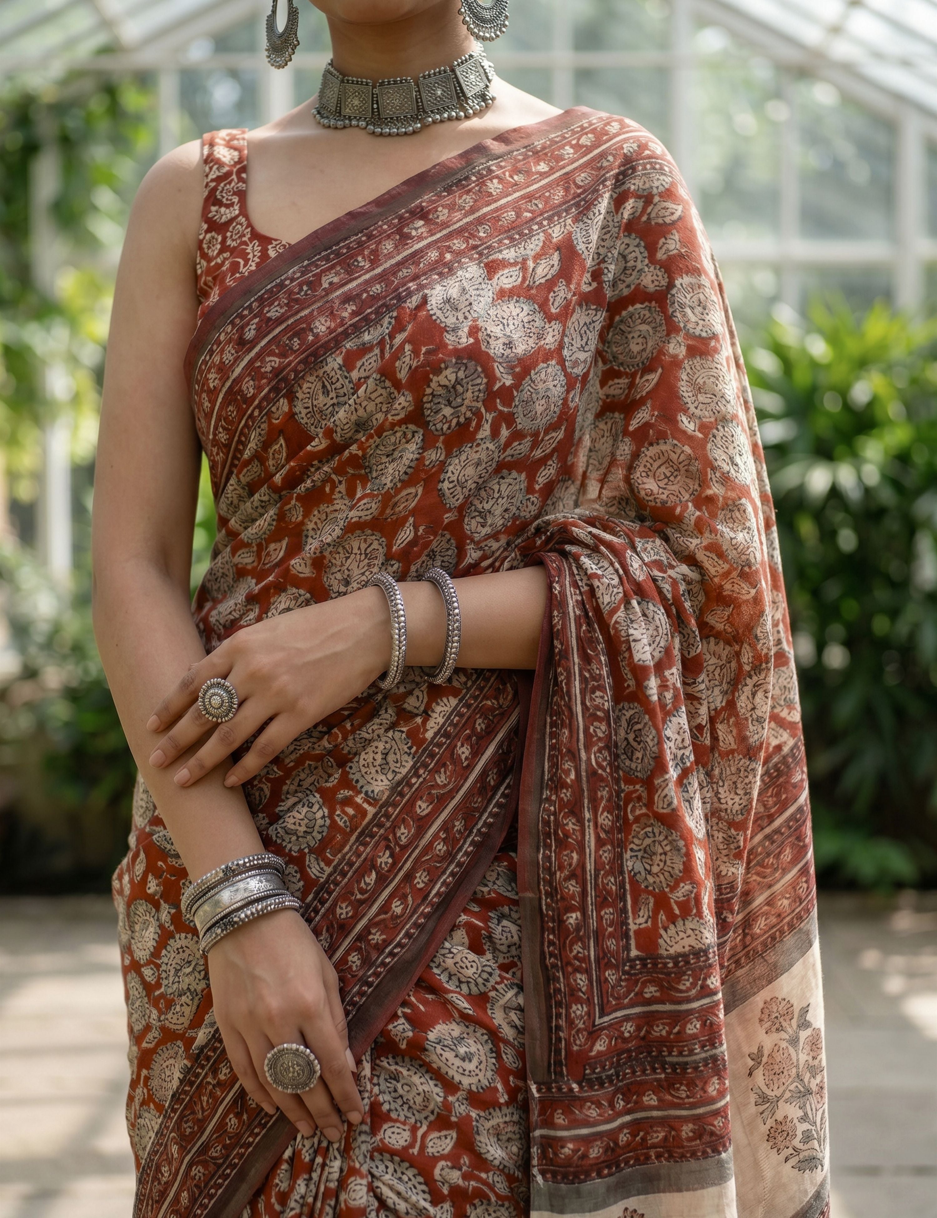 Indus Red Bagru Saree