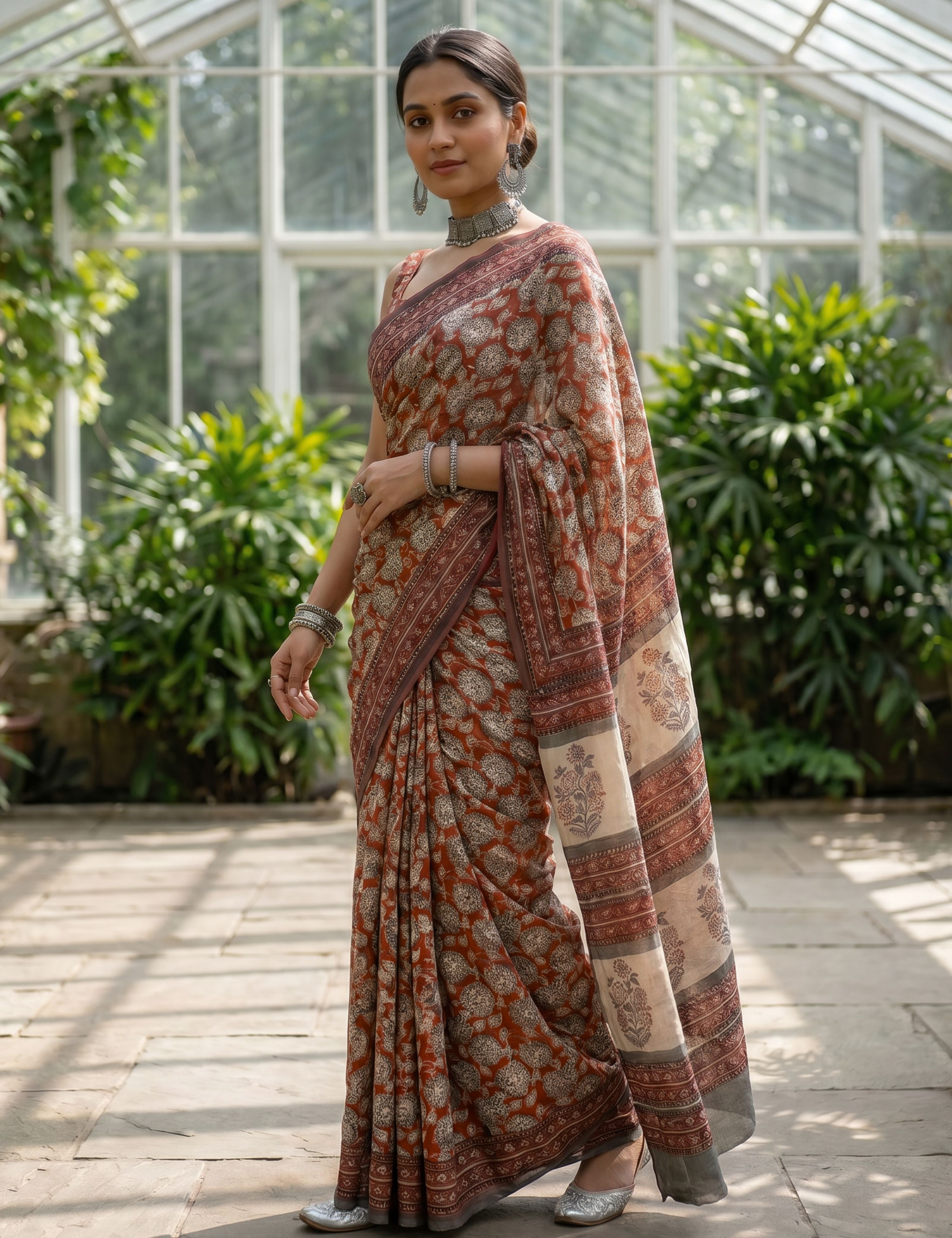 Indus Red Bagru Saree