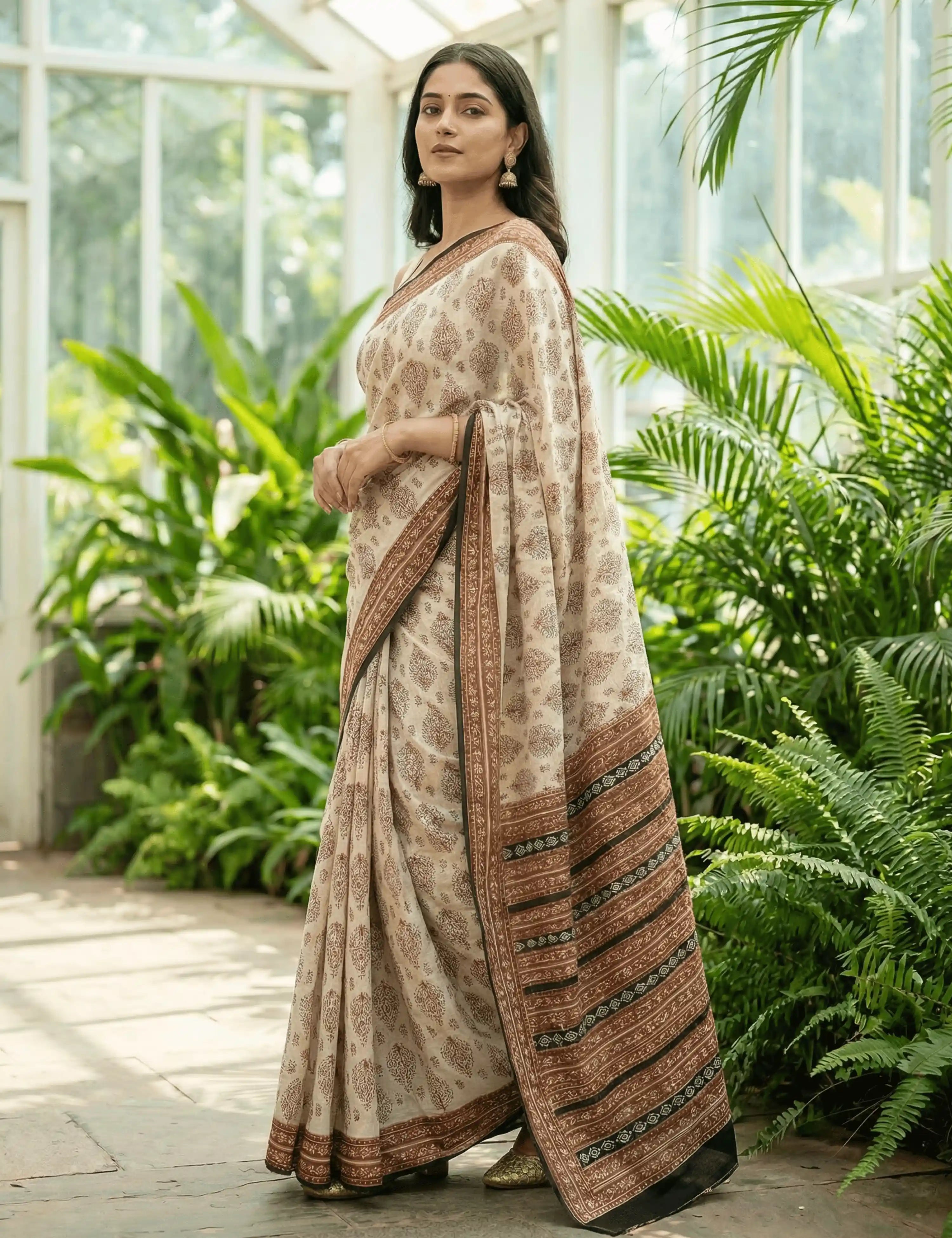 Indus Beige Bagru Saree
