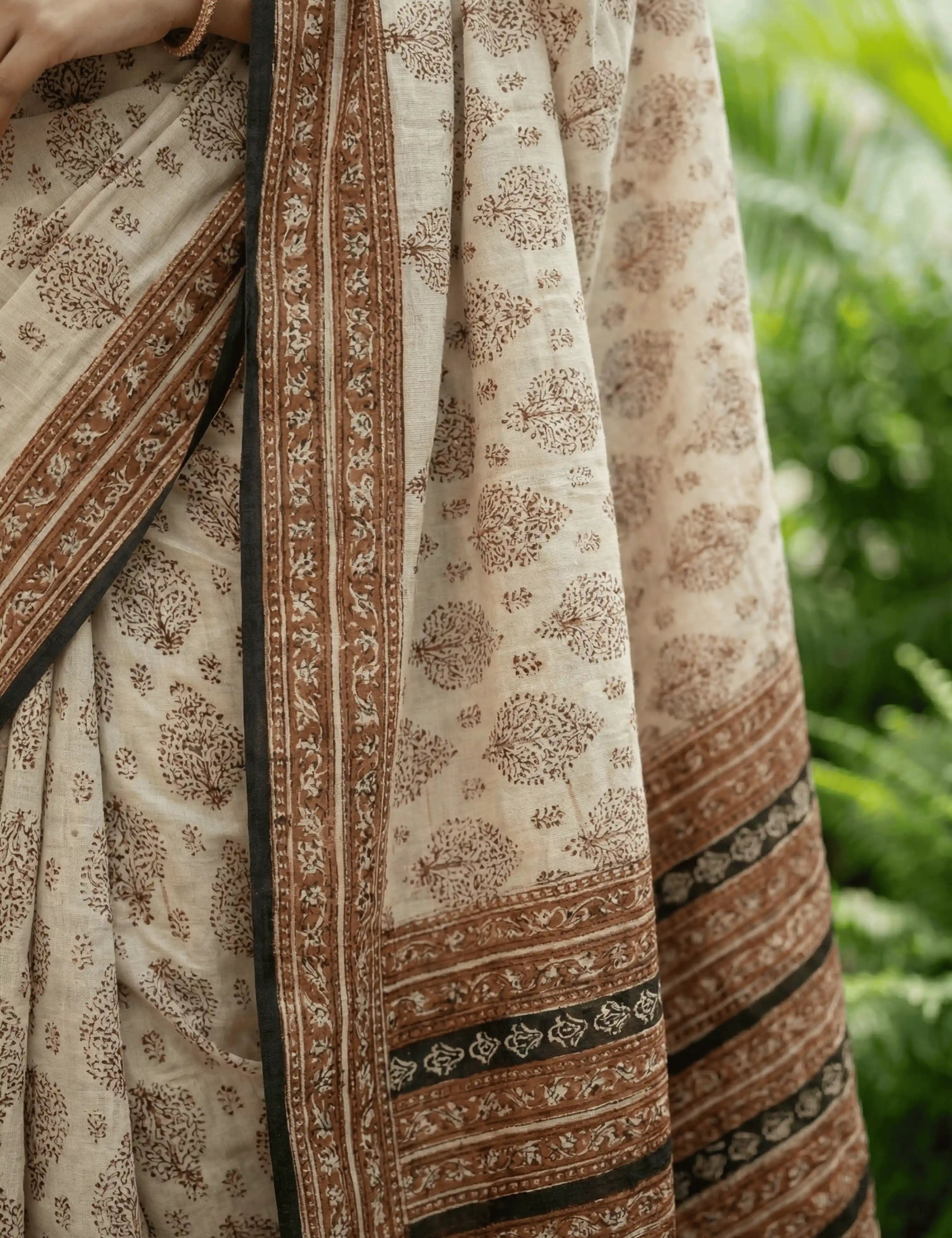 Indus Beige Bagru Saree