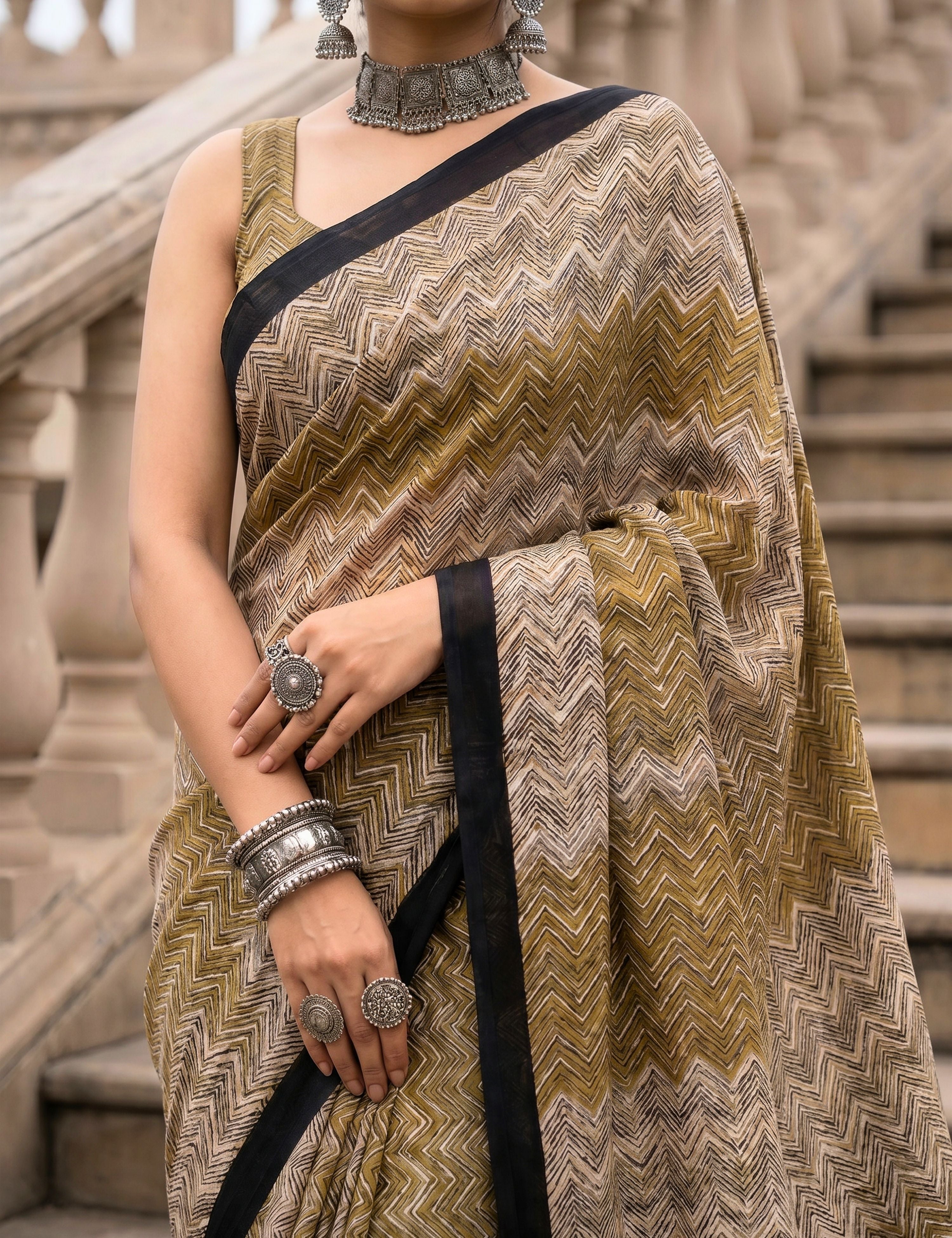 Indus Mustard Bagru Saree