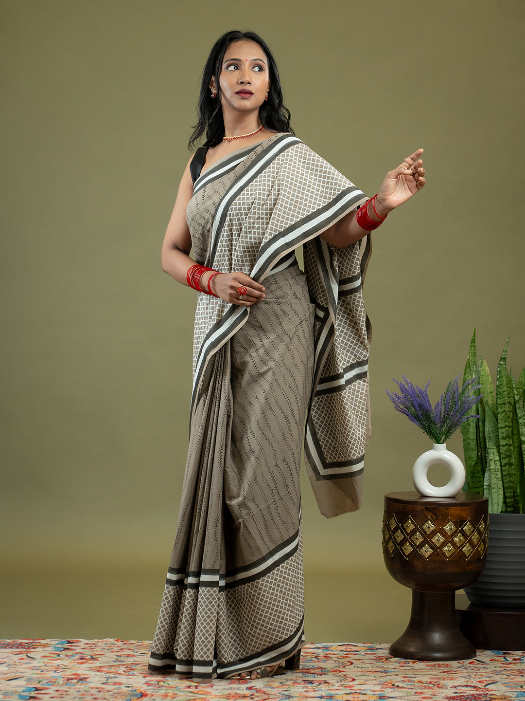 Nira Brown Dabu Saree