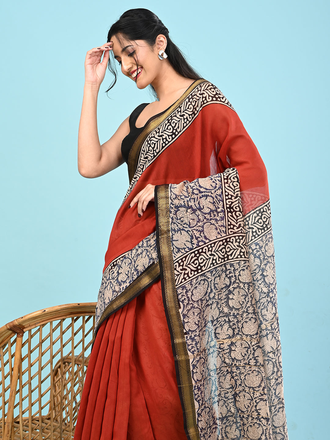 Pushpavali Maroon Block Print Saree