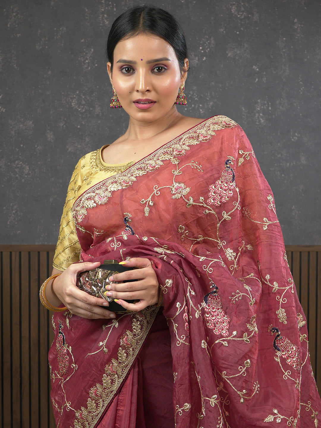 Gota Maroon Embroidered Saree