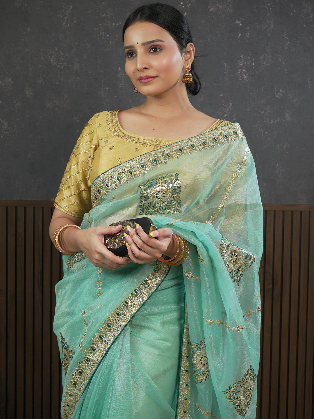 Gota Sea-Green Embroidered Saree