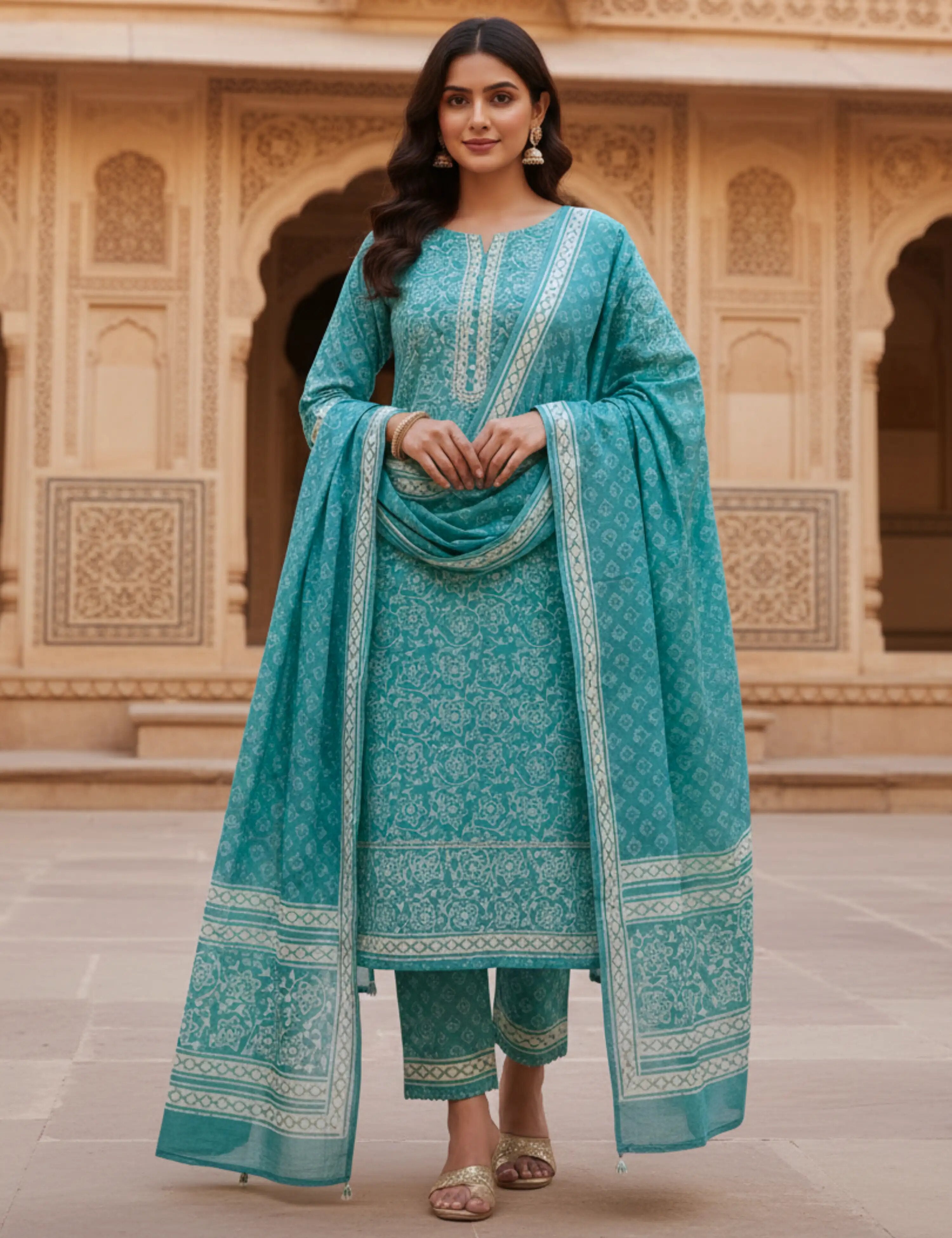 Panak Green Bagru Dress Material