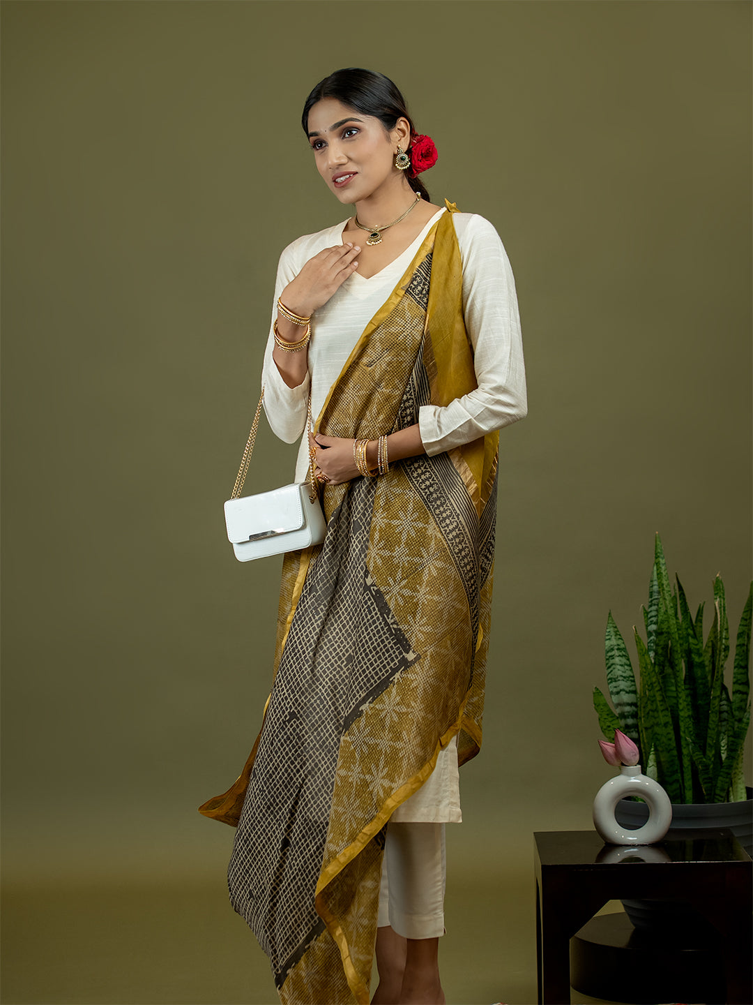 Chhavi Mustard Ajrakh Dupatta