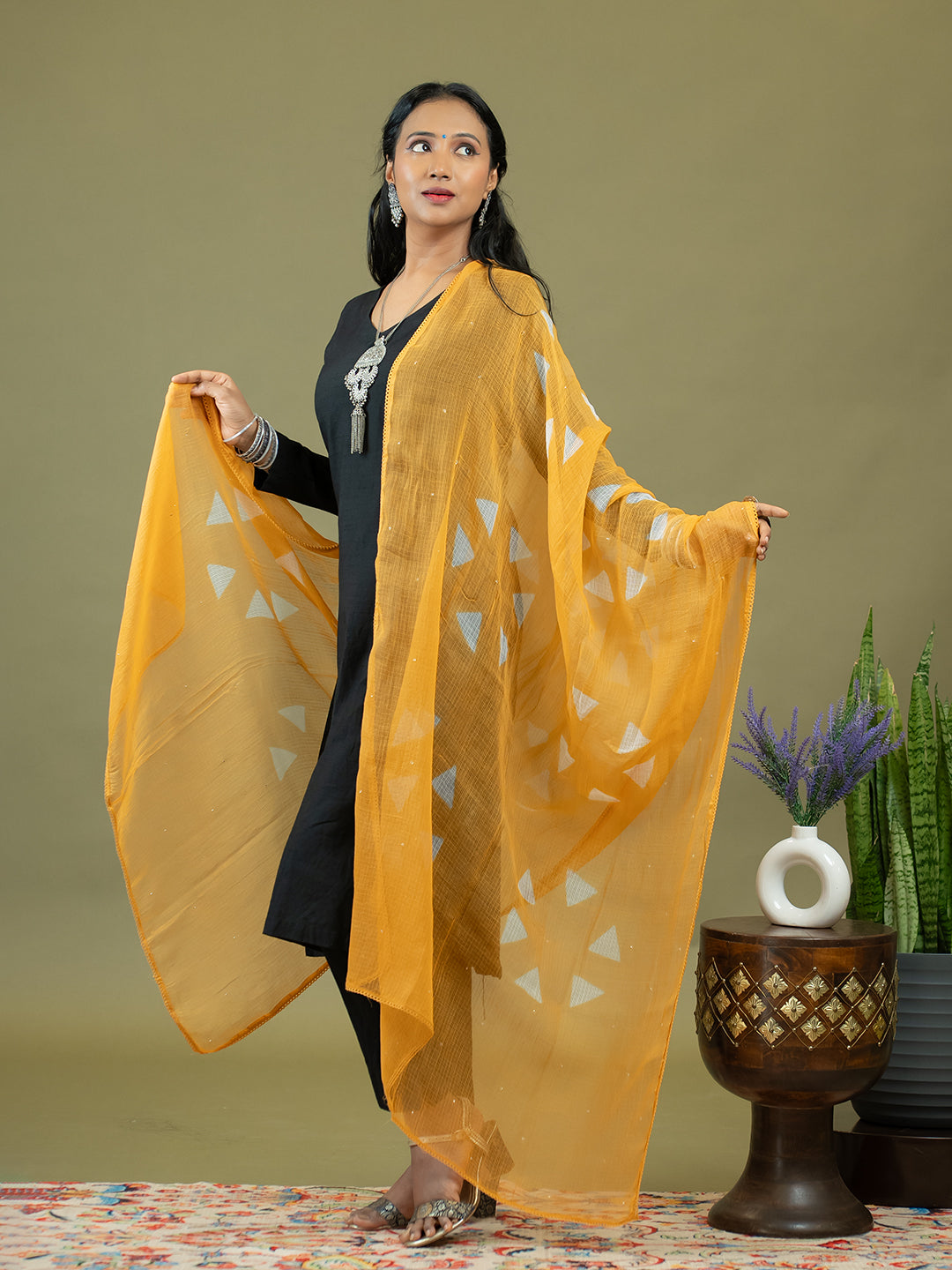 Chhayaa Mustard Shibori Dupatta