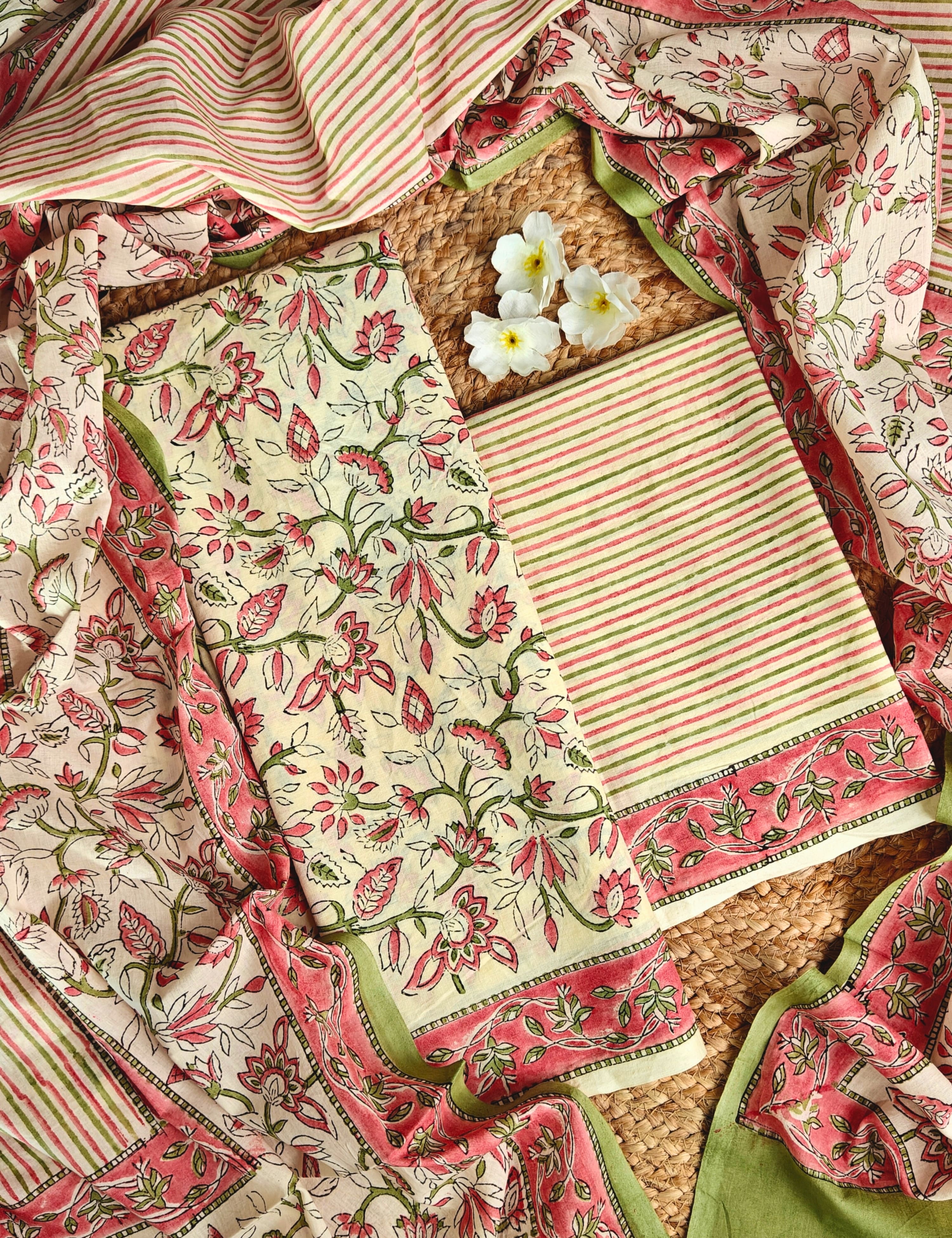 Jaal off-white Bagru Dress Material