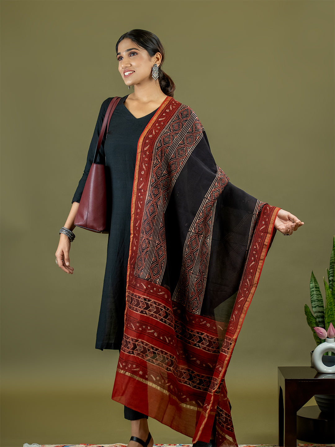 Khaasaj Black Ajrakh Dupatta | Premium Quality