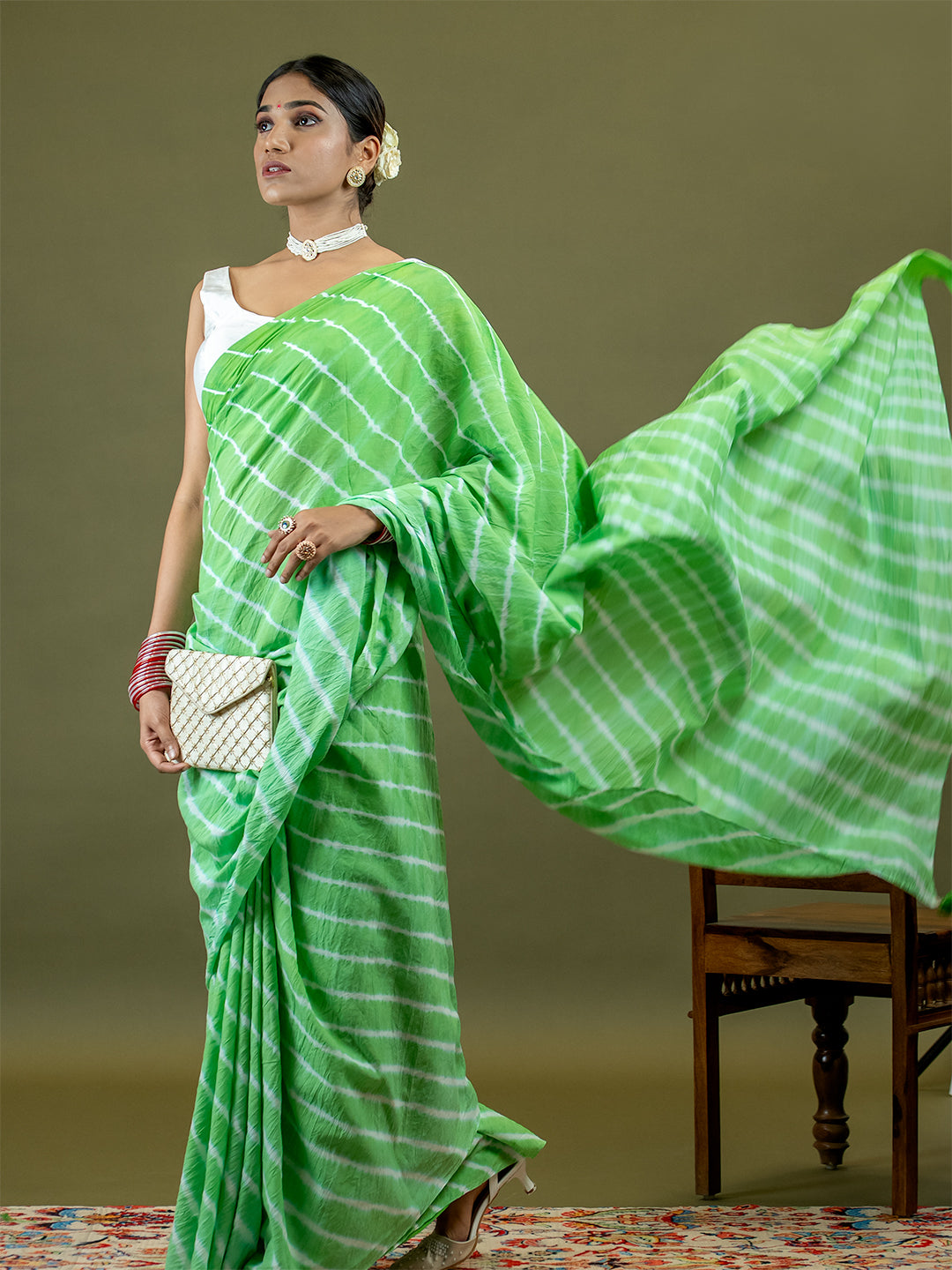 Leher Limegreen Shibori Saree
