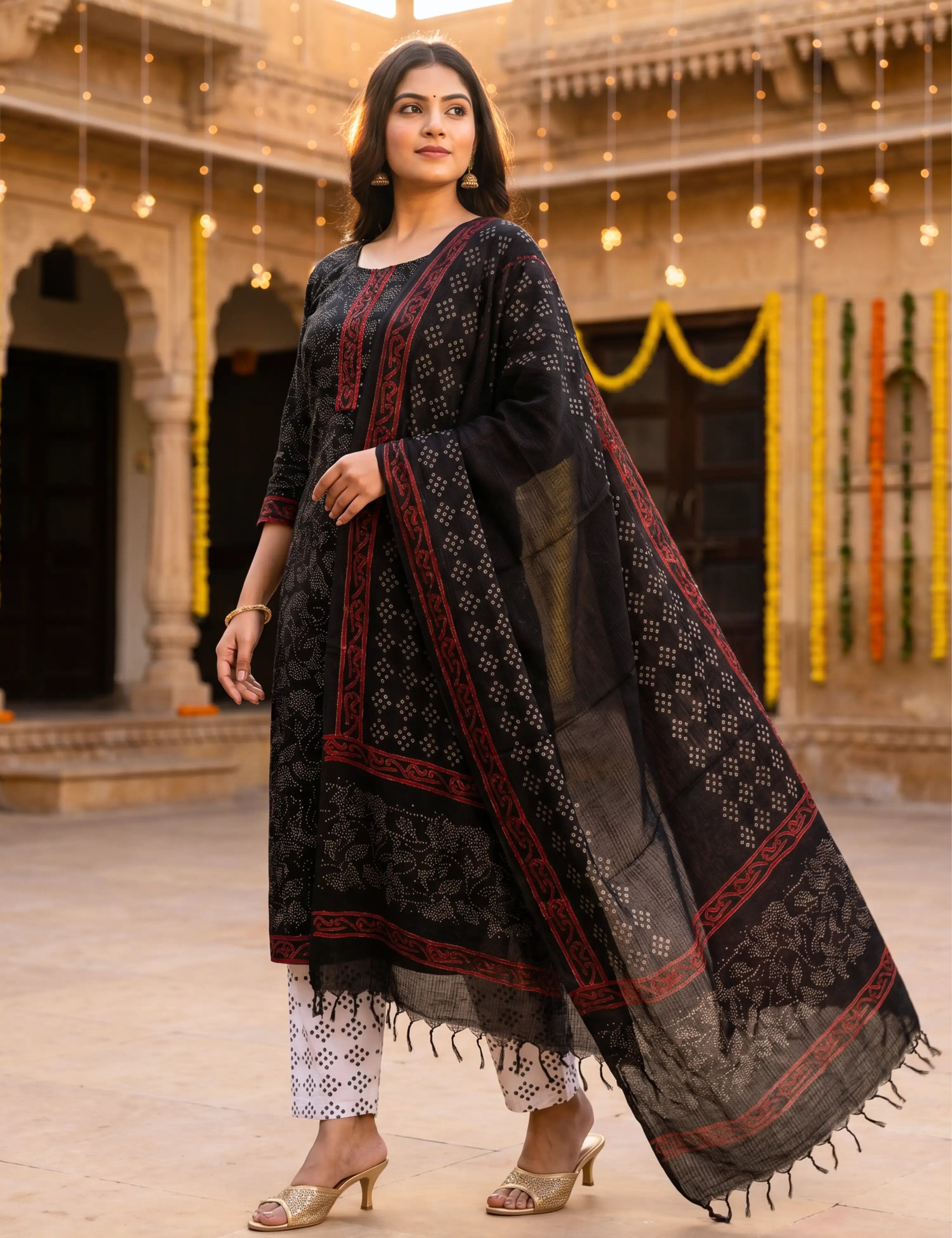 Panak Black Bagru Dress Material