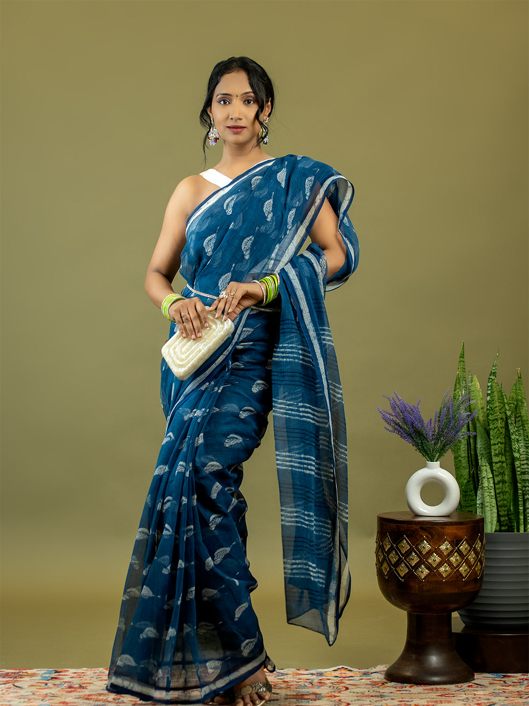 Gauraiya Indigo Dabu Saree