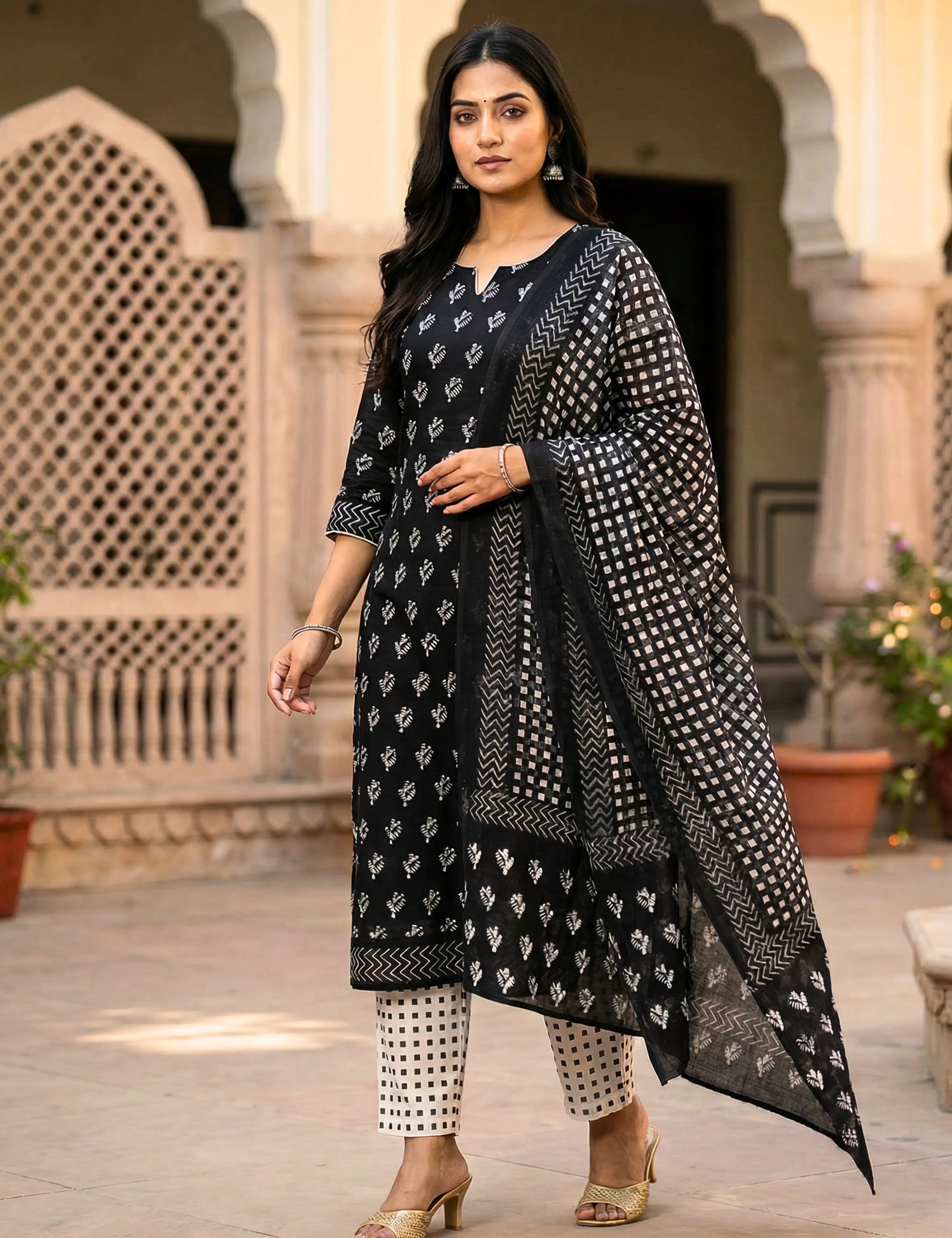 Shulba Black Bagru Dress Material