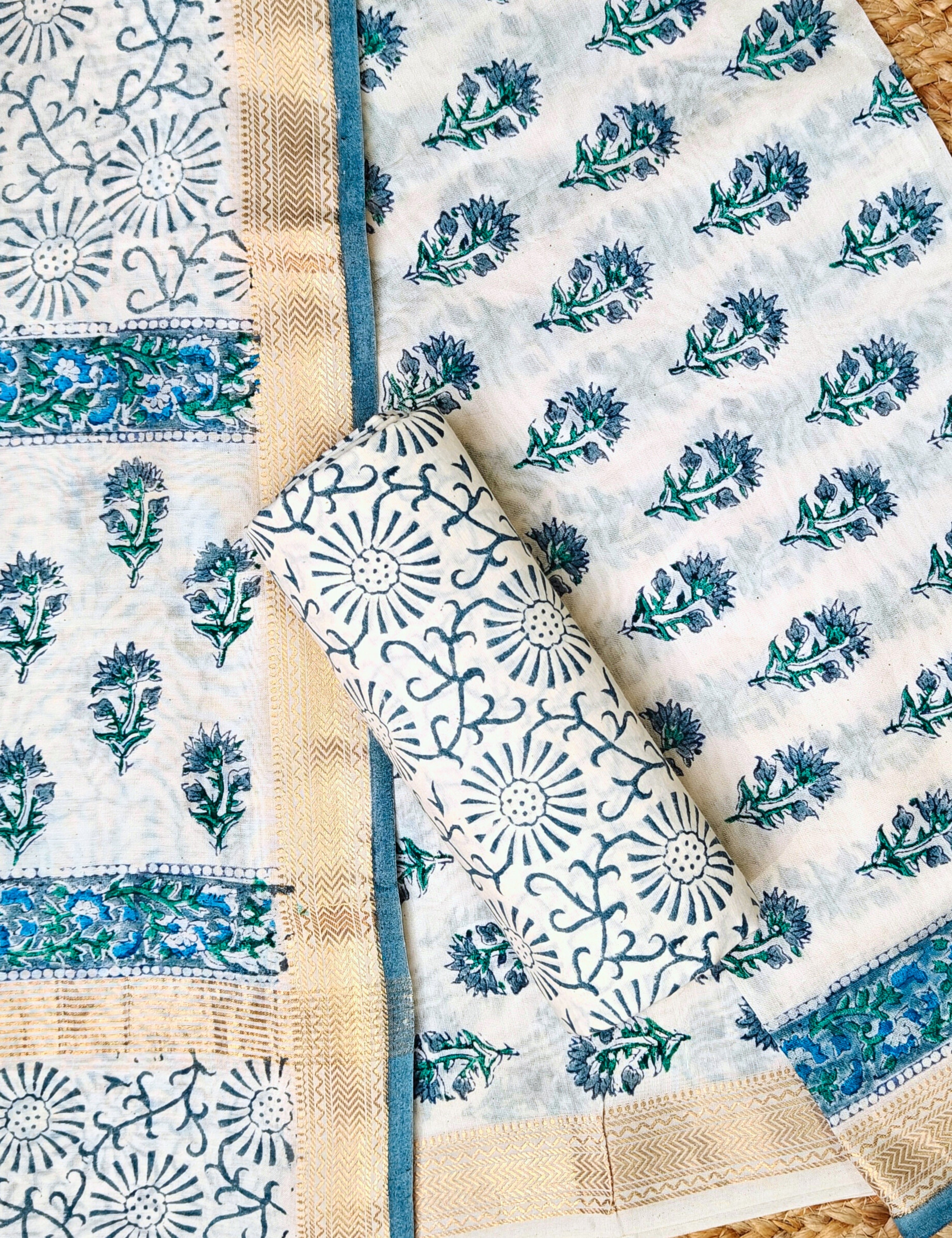 Maati Blue Bagru Dress Material