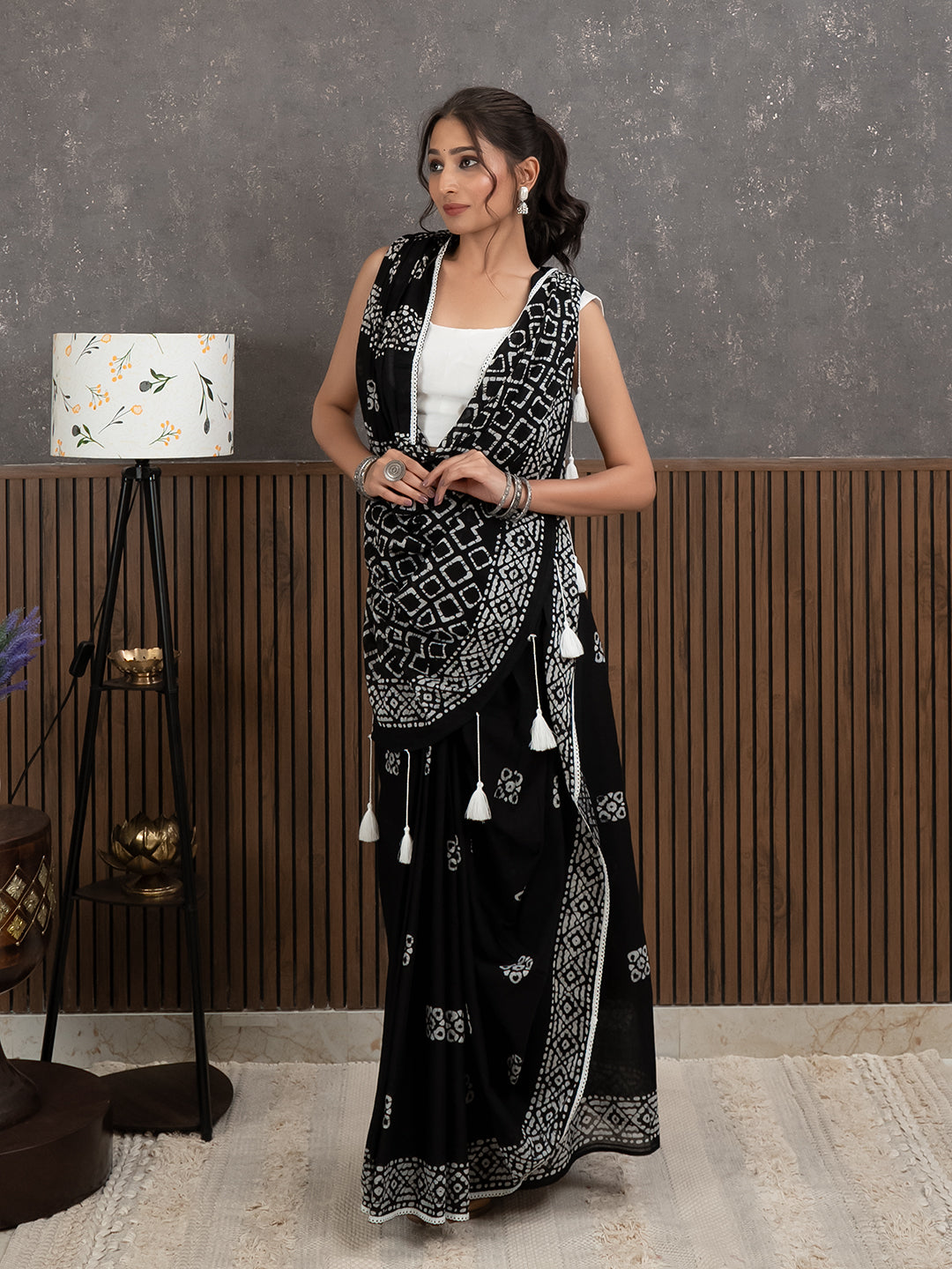 Suti Barfi Black Batik Saree