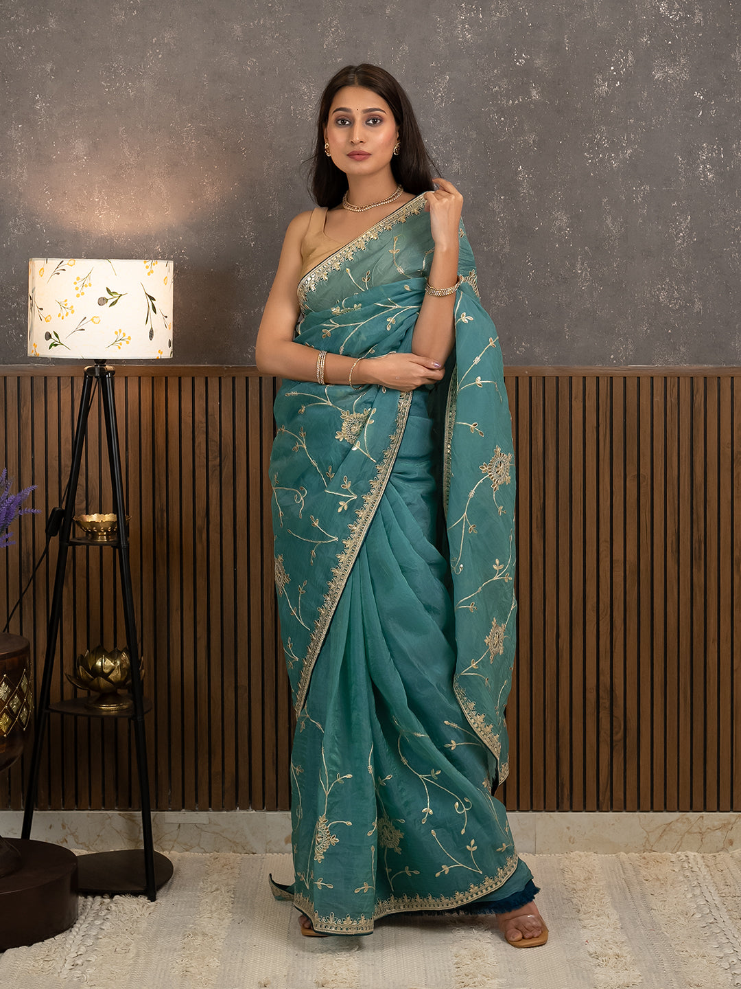 Gota Blue Embroidered Saree
