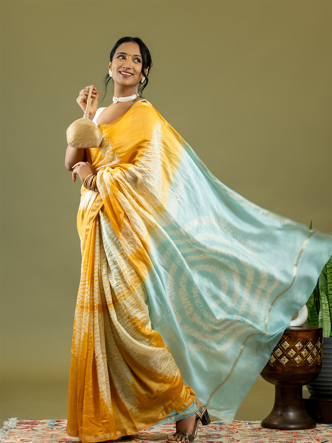 Tarang Sky Blue Shibori Saree