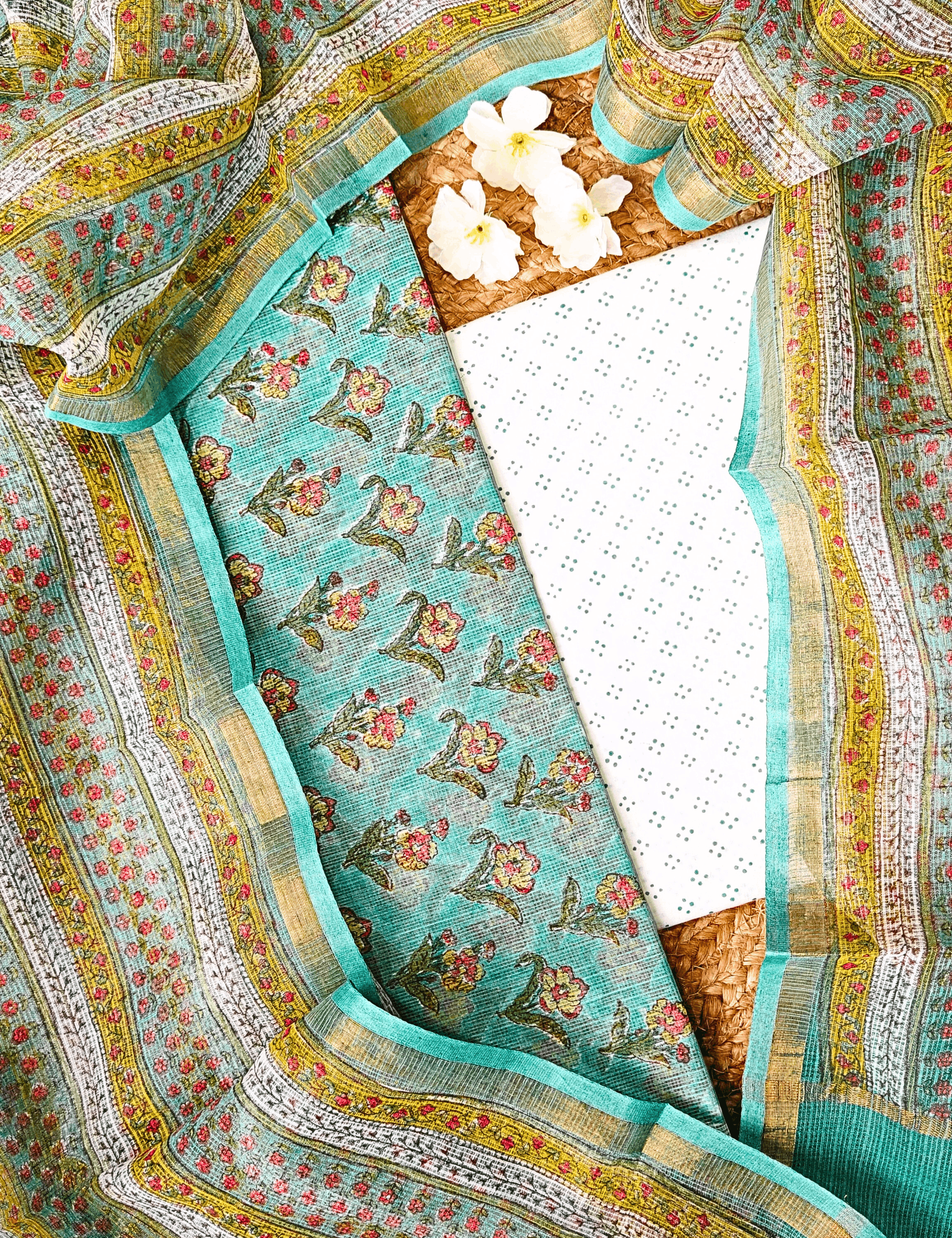 Vaayu Blue Bagru Dress Material