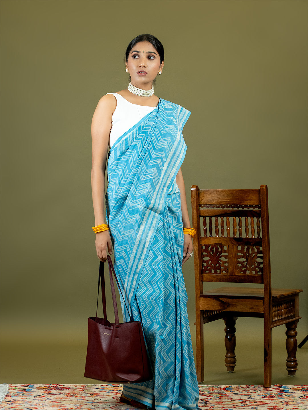 Saanjh Sky Blue Dabu Saree