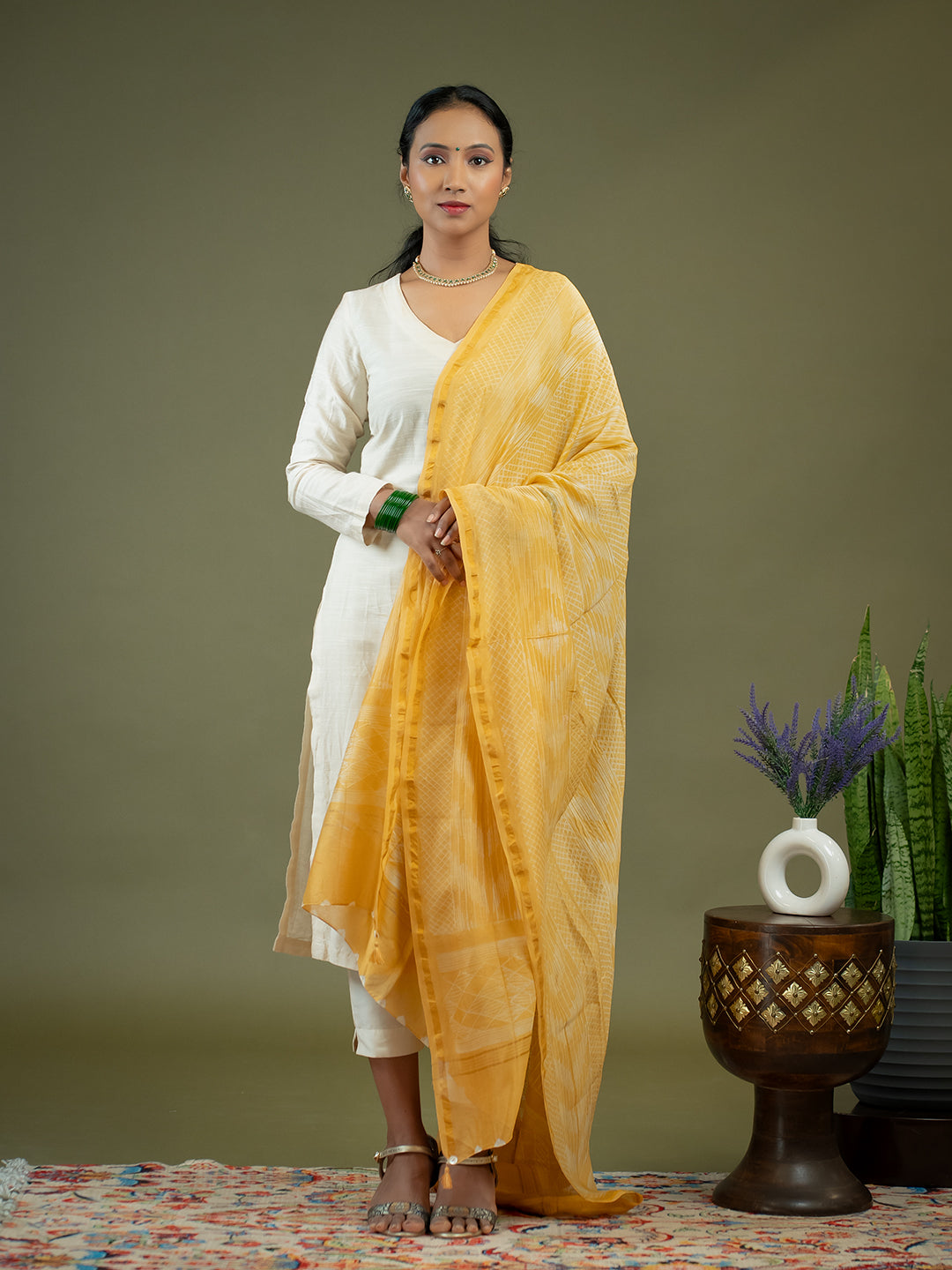 Rangrez Yellow Shibori Dupatta