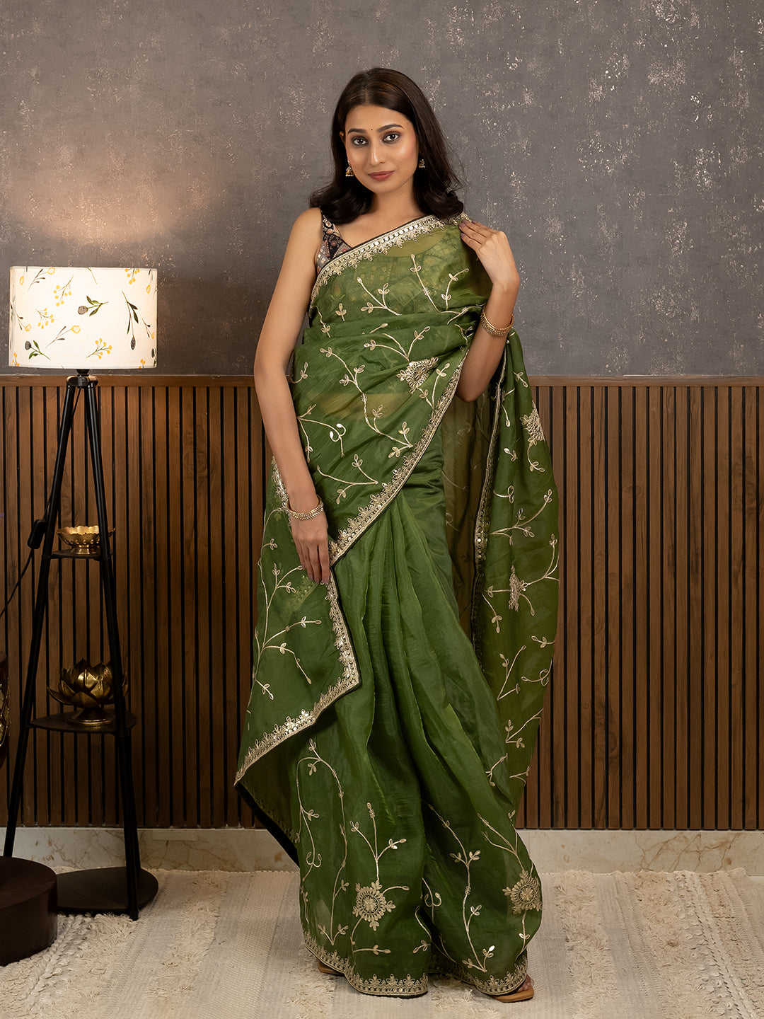 Gota Olive Embroidered Saree