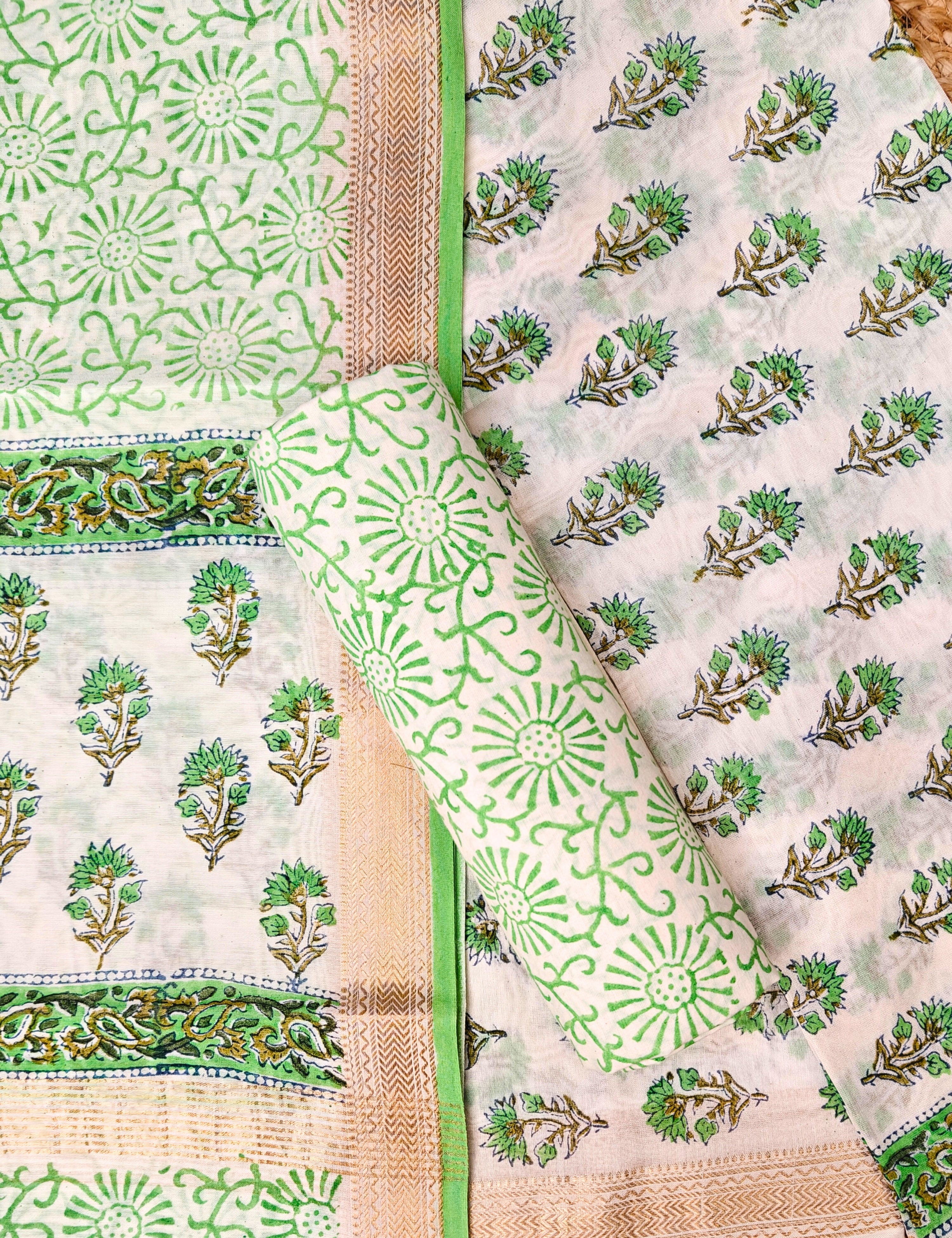 Maati White Bagru Dress Material