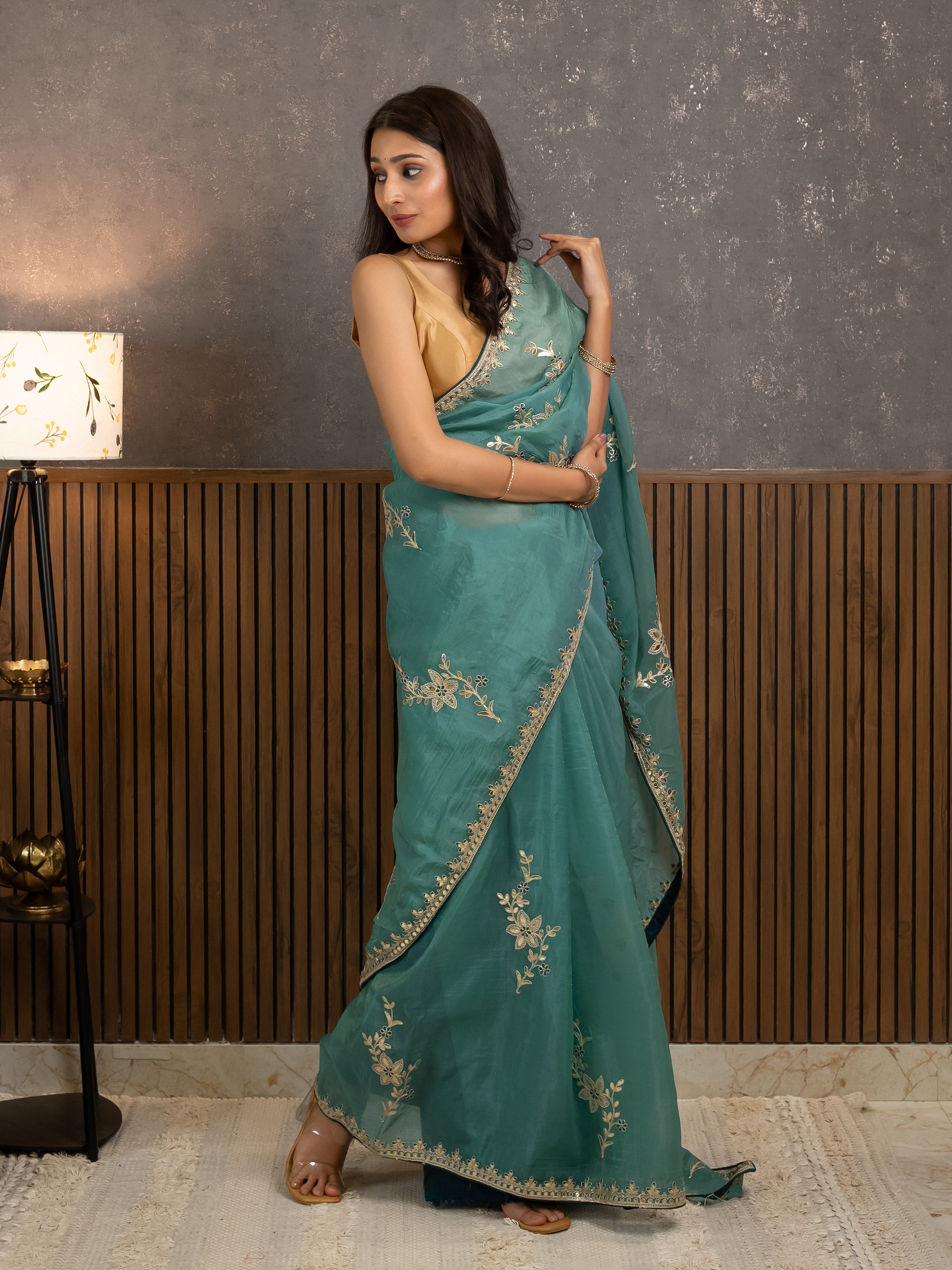 Gota Blue Embroidered Saree