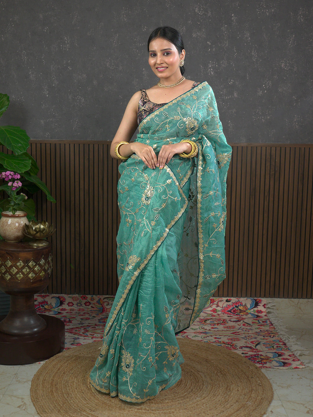 Gota Blue Embroidered Saree