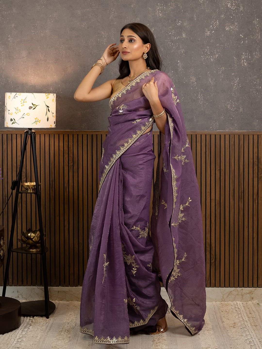 Gota Purple Embroidered Saree