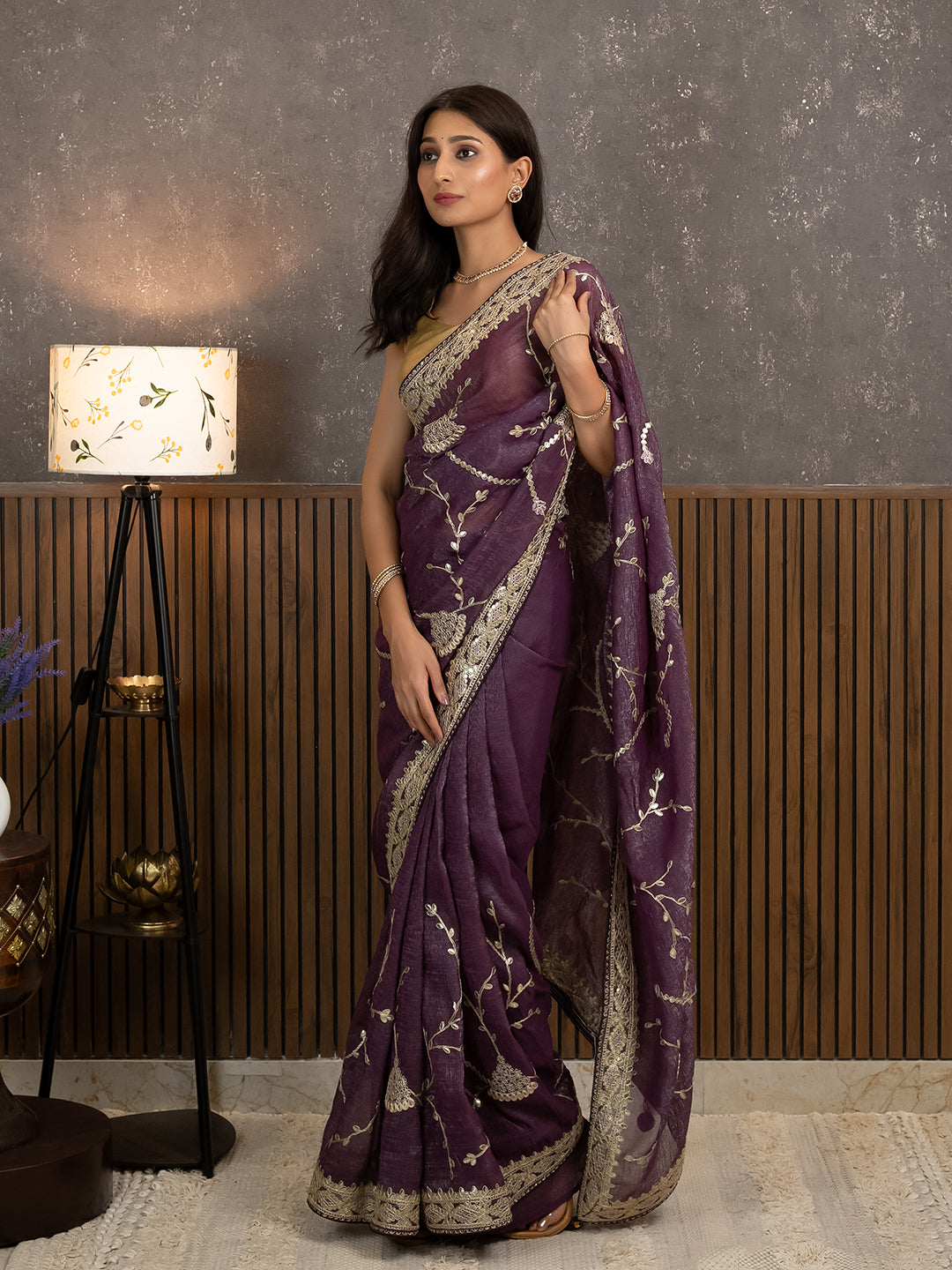 Gota Purple Embroidered Saree