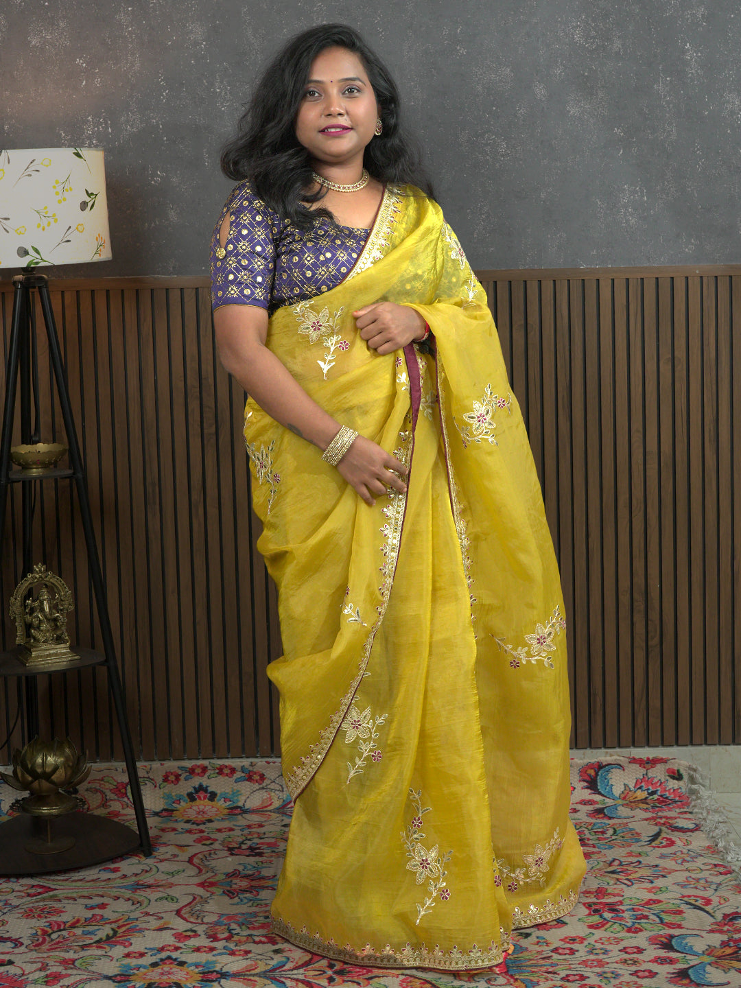 Gota Mustard Embroidered Saree
