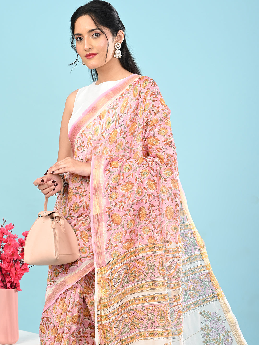 Marupushpa Lavender Block Print Saree