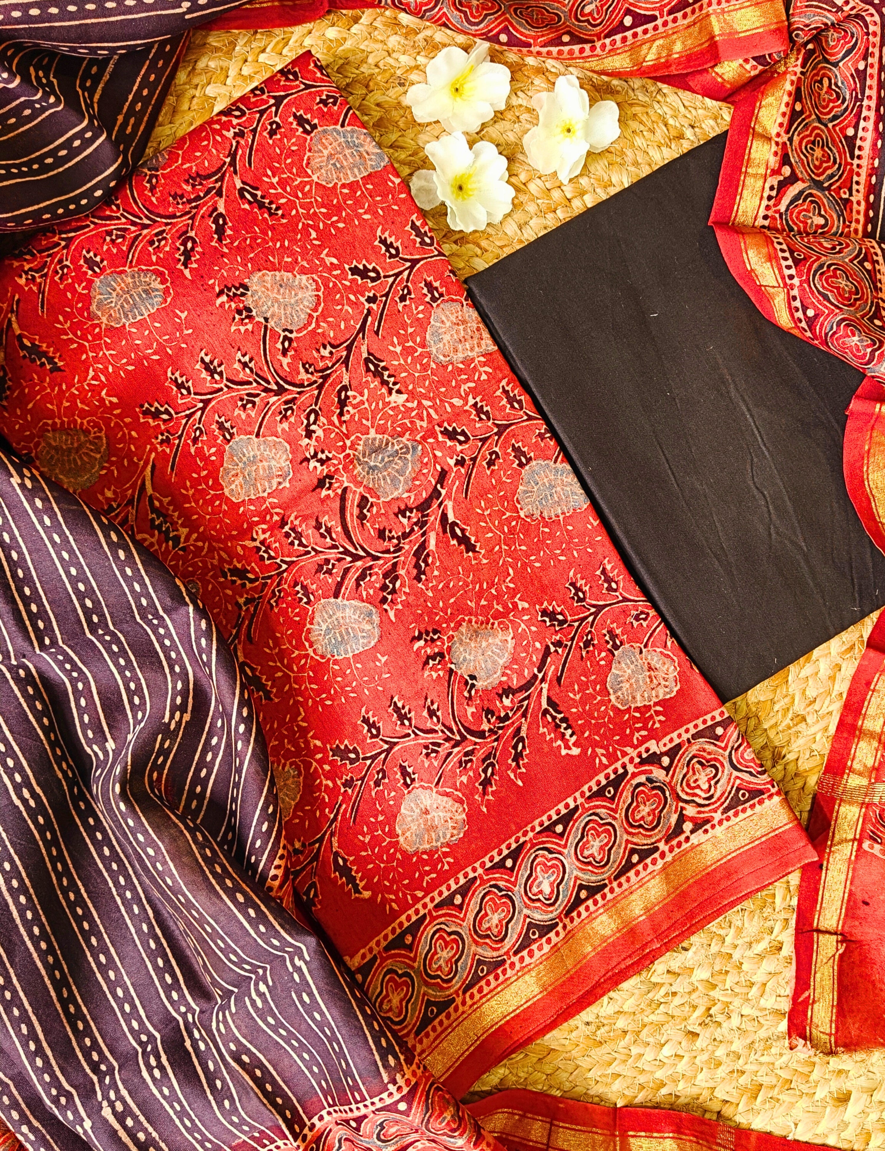 Chaap Red Ajrakh Dress Material